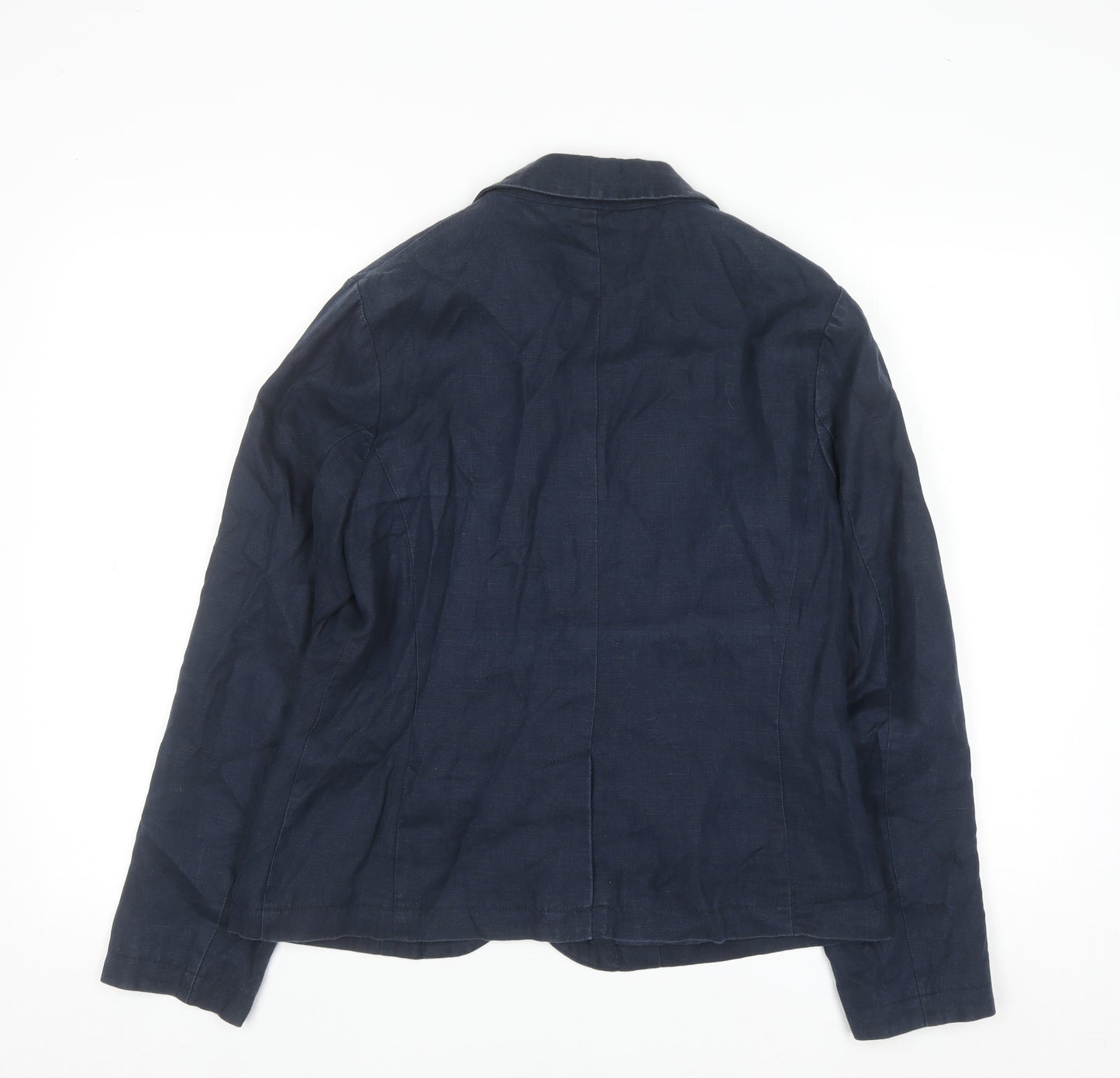 Monsoon Women’s Blue Linen Blazer Size 12 Classic Short Jacket