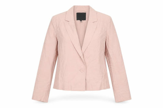 Front view of Y.A.S women’s pink short blazer jacket, size S, viscose blend