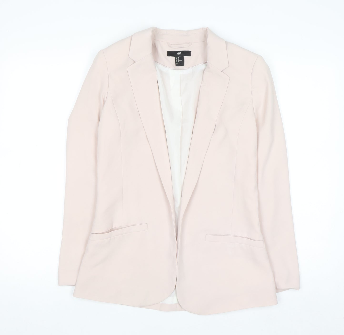 H&M Women Beige Single-Breasted Blazer Size 8 Tailored Fit