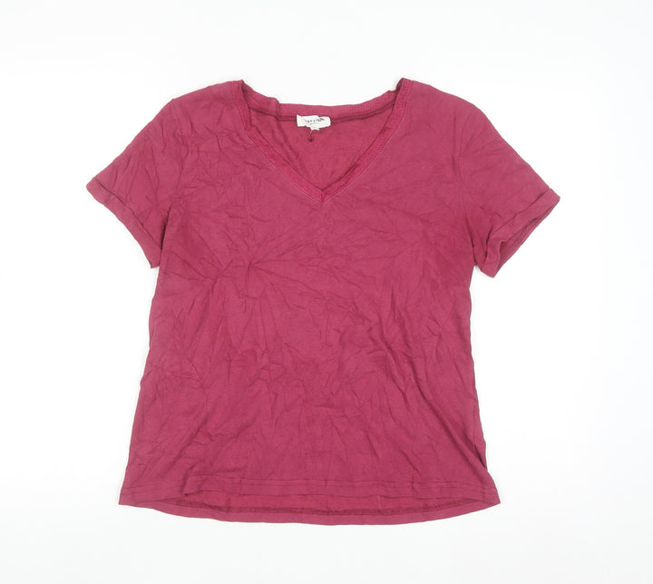 Grace & Mila Women’s Pink Cotton Blend V-Neck Short Sleeve T-Shirt M