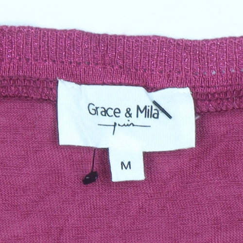 Grace & Mila Women’s Pink Cotton Blend V-Neck Short Sleeve T-Shirt M