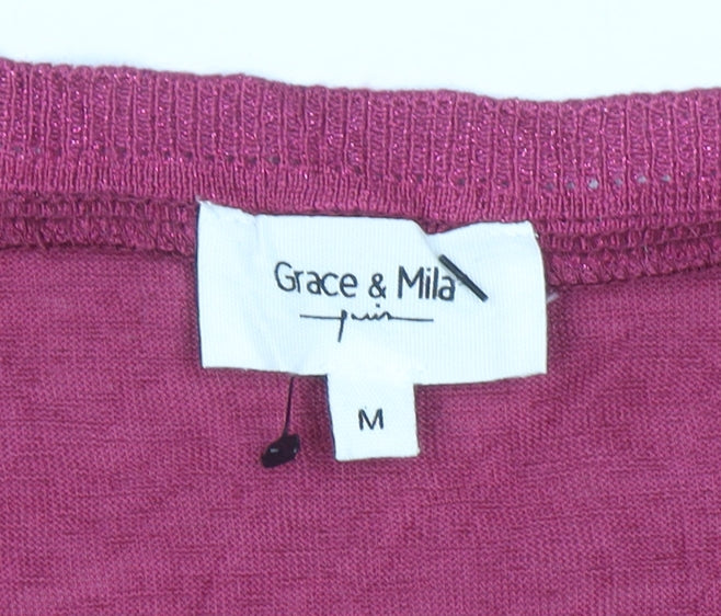 Grace & Mila Women’s Pink Cotton Blend V-Neck Short Sleeve T-Shirt M