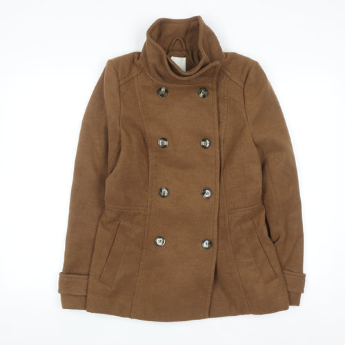 H&M Womens Brown Pea Coat Size 8 Double Breasted Lined Jacket