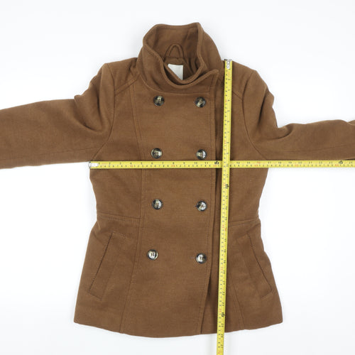 H&M Womens Brown Pea Coat Size 8 Double Breasted Lined Jacket