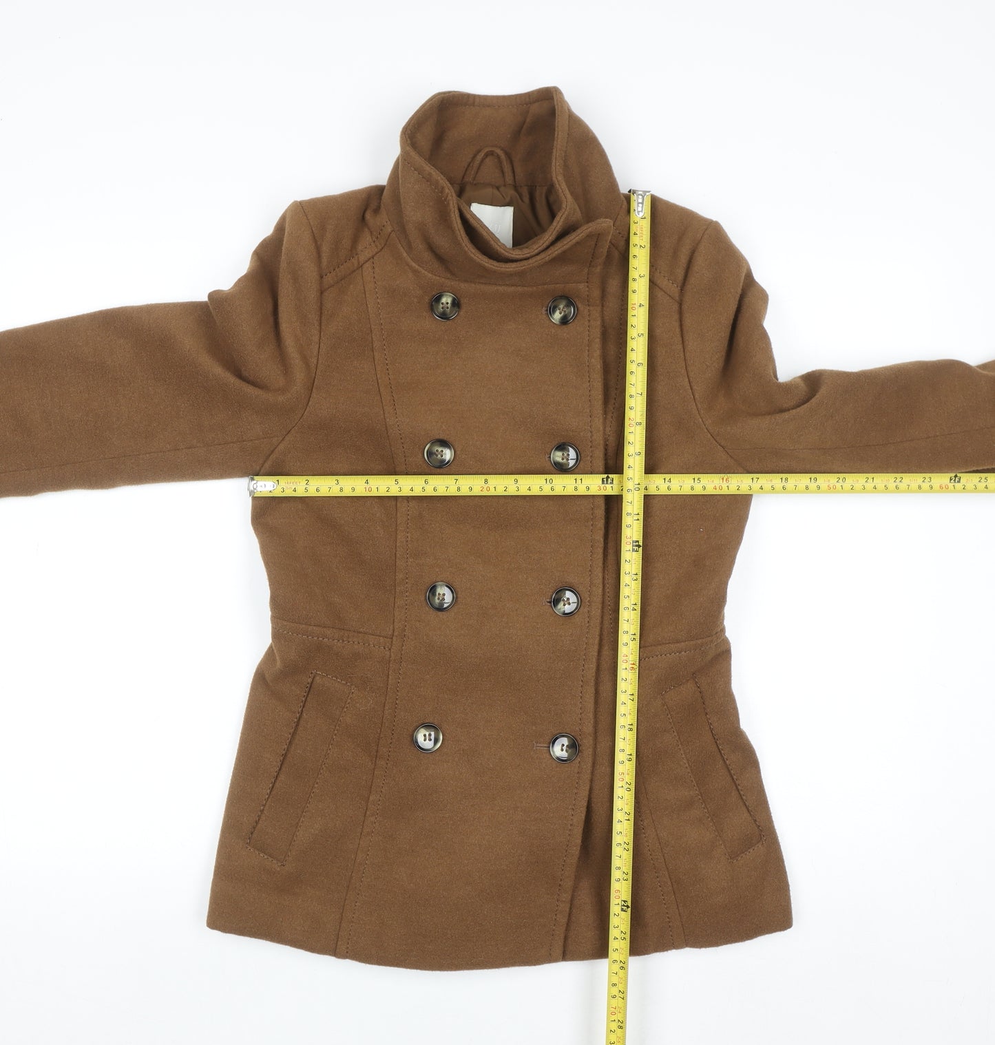 H&M Womens Brown Pea Coat Size 8 Double Breasted Lined Jacket