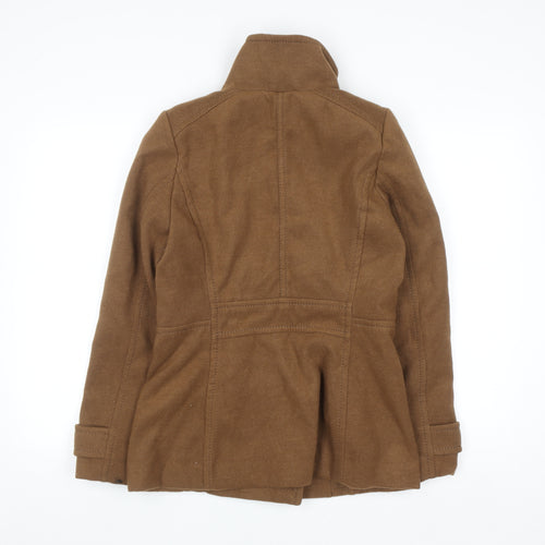 H&M Womens Brown Pea Coat Size 8 Double Breasted Lined Jacket