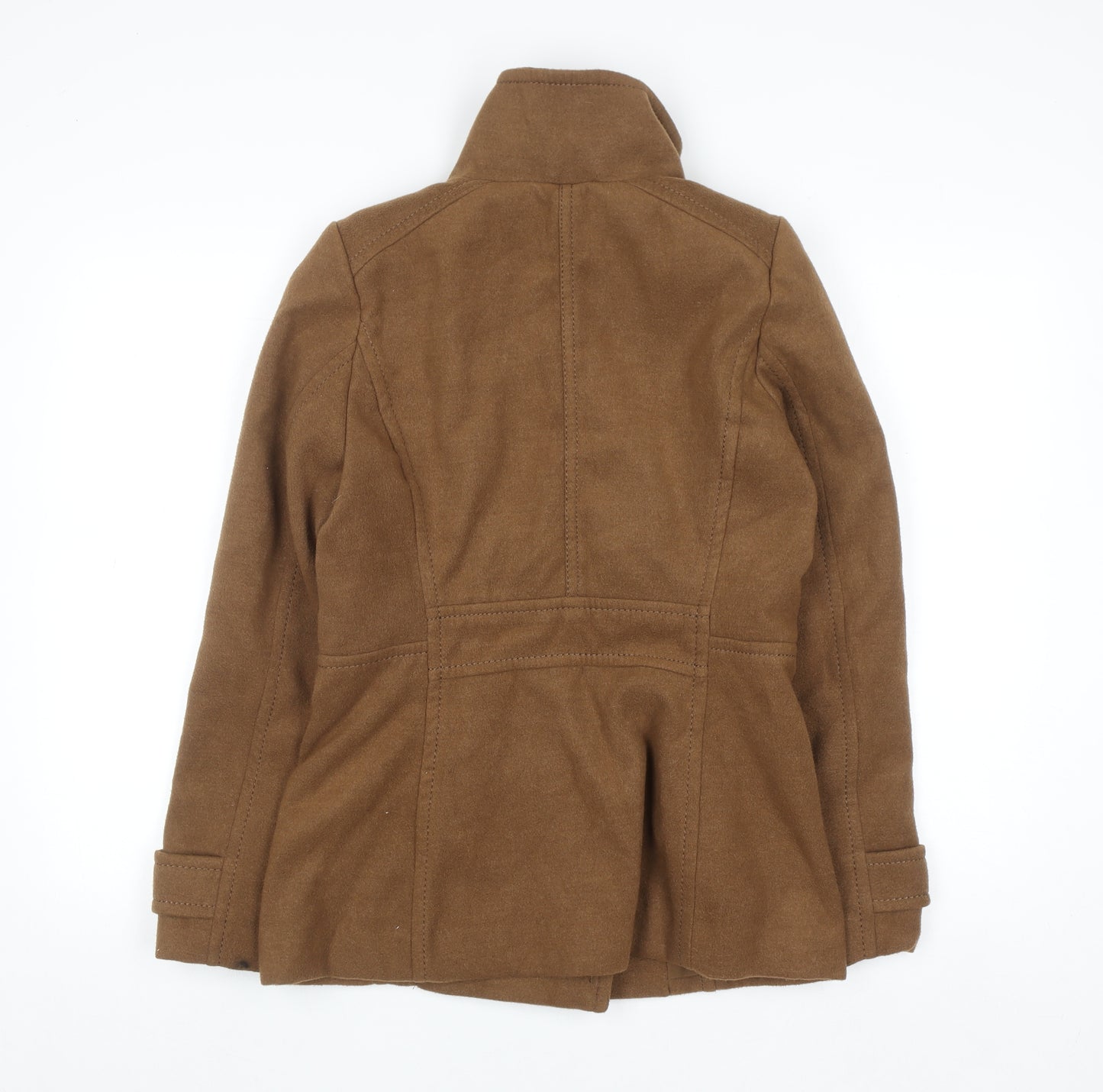 H&M Womens Brown Pea Coat Size 8 Double Breasted Lined Jacket