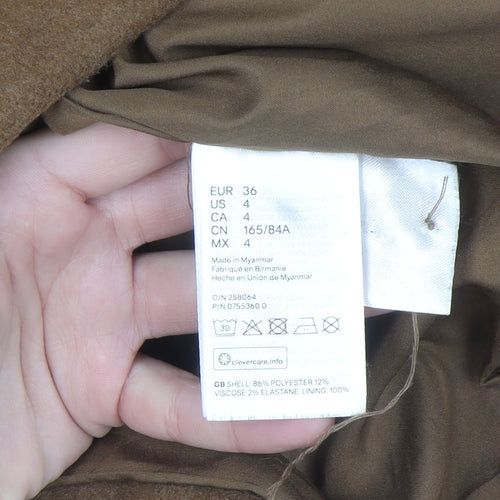 H&M Womens Brown Pea Coat Size 8 Double Breasted Lined Jacket