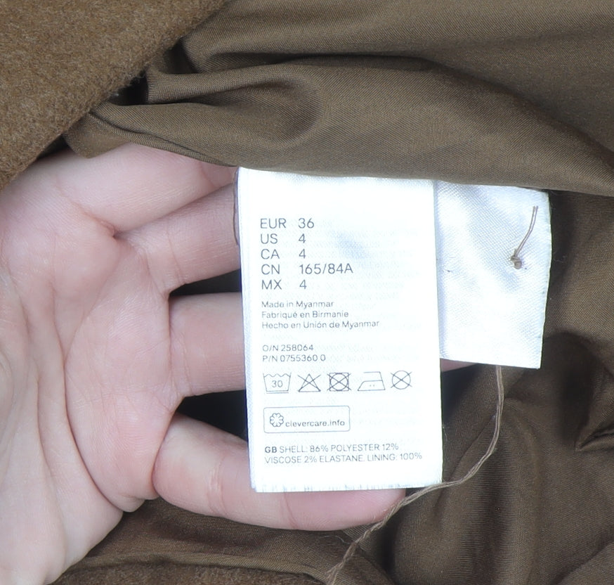 H&M Womens Brown Pea Coat Size 8 Double Breasted Lined Jacket