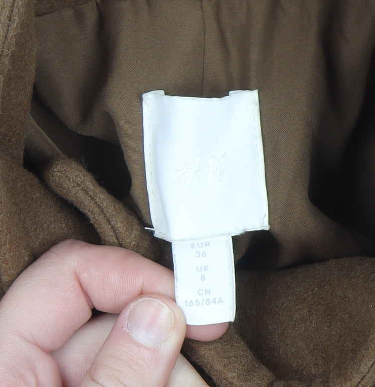 H&M Womens Brown Pea Coat Size 8 Double Breasted Lined Jacket