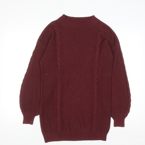 Hollister Women's Red Cable-Knit Crew Neck Jumper Size S
