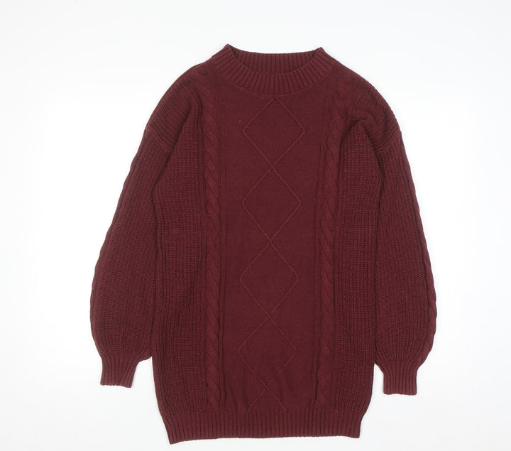 Hollister Women's Red Cable-Knit Crew Neck Jumper Size S