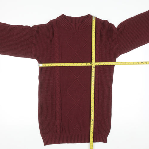 Hollister Women's Red Cable-Knit Crew Neck Jumper Size S
