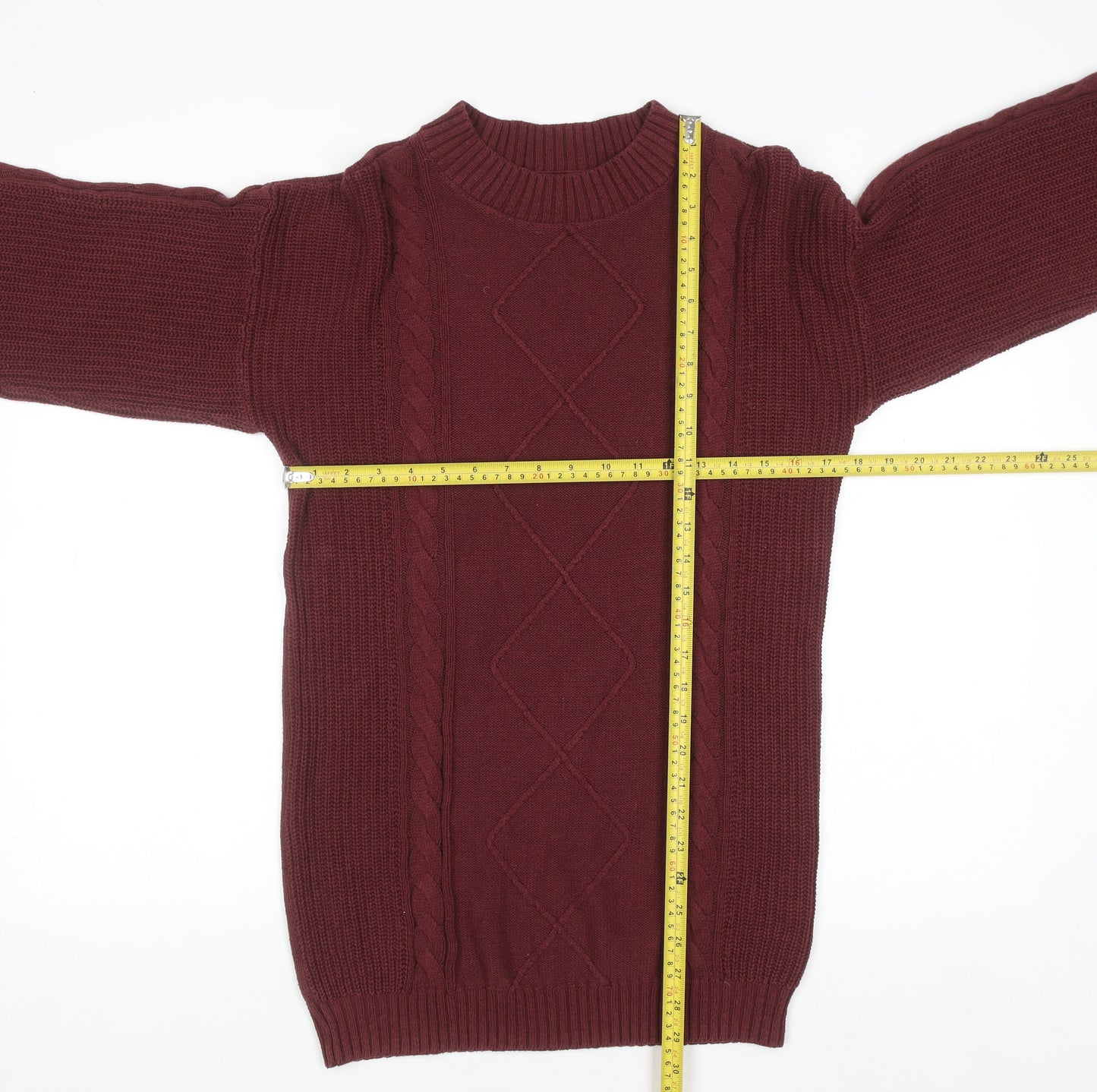 Hollister Women's Red Cable-Knit Crew Neck Jumper Size S