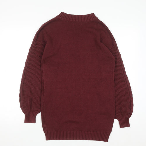 Hollister Women's Red Cable-Knit Crew Neck Jumper Size S