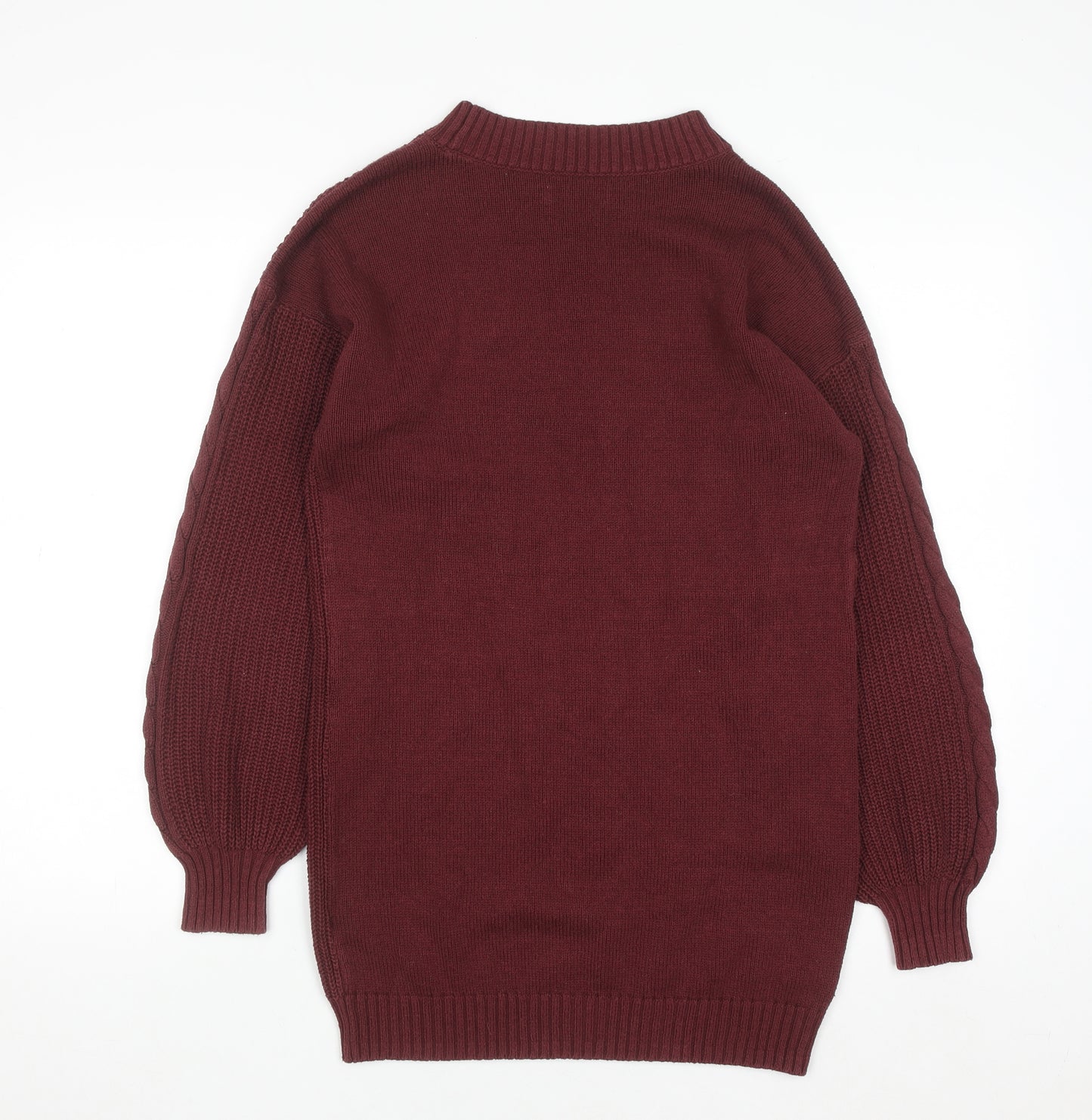 Hollister Women's Red Cable-Knit Crew Neck Jumper Size S