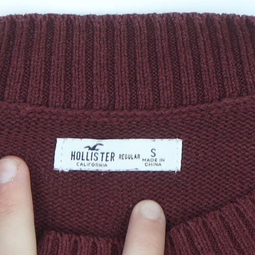 Hollister Women's Red Cable-Knit Crew Neck Jumper Size S