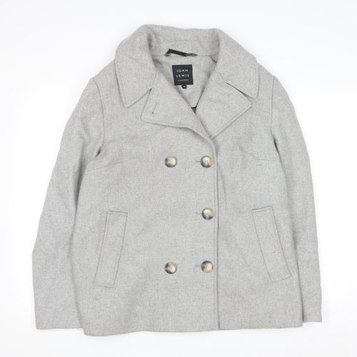 John Lewis Women Grey Wool Blend Pea Coat Size 14 Classic Style