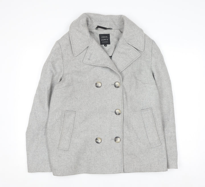 John Lewis Women Grey Wool Blend Pea Coat Size 14 Classic Style