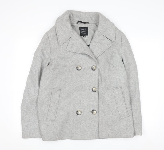 John Lewis Women Grey Wool Blend Pea Coat Size 14 Classic Style