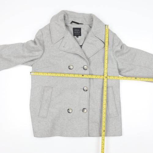 John Lewis Women Grey Wool Blend Pea Coat Size 14 Classic Style