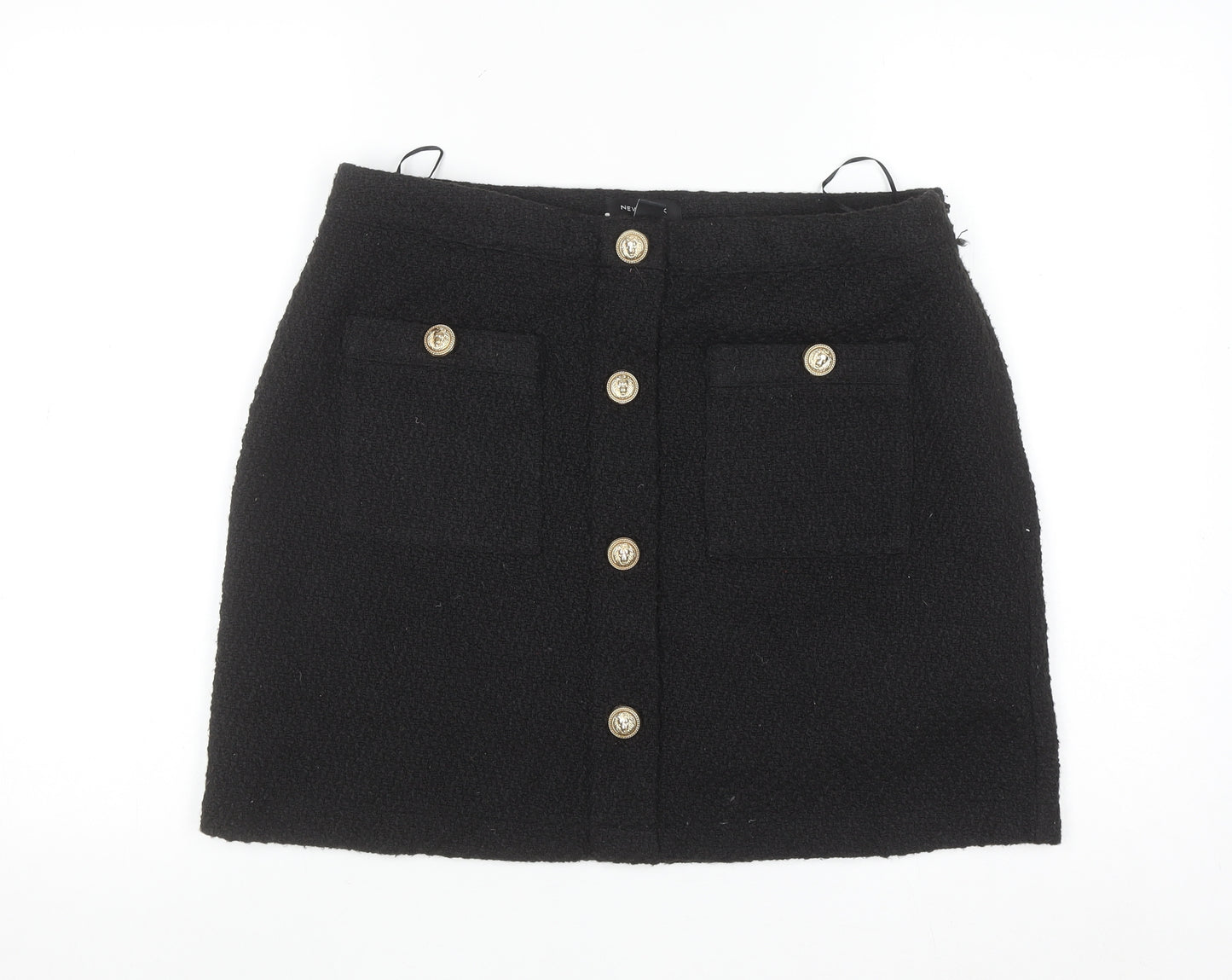 New Look Womens Black Size 14 A-Line Mini Skirt with Gold Buttons