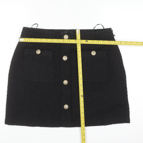 New Look Womens Black Size 14 A-Line Mini Skirt with Gold Buttons