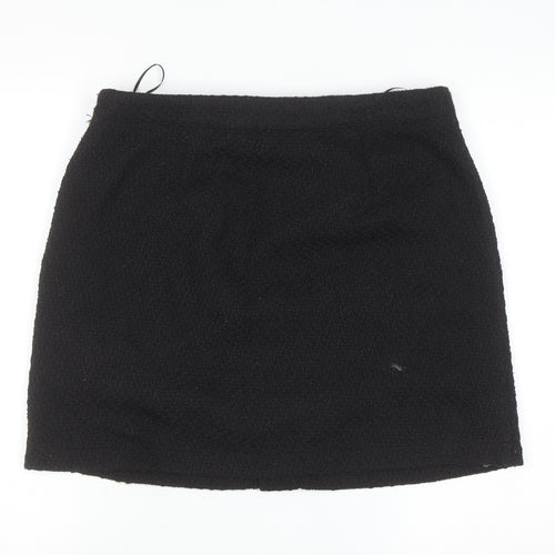 New Look Womens Black Size 14 A-Line Mini Skirt with Gold Buttons