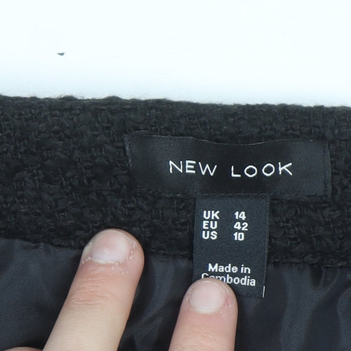 New Look Womens Black Size 14 A-Line Mini Skirt with Gold Buttons