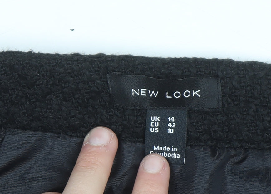 New Look Womens Black Size 14 A-Line Mini Skirt with Gold Buttons