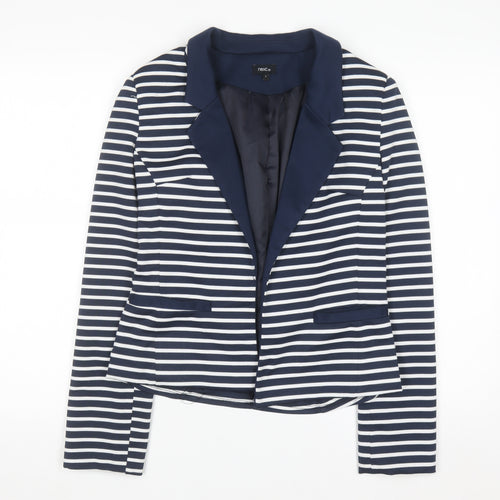 Next Women Navy Striped Blazer Size 8 Classic Lined Jacket