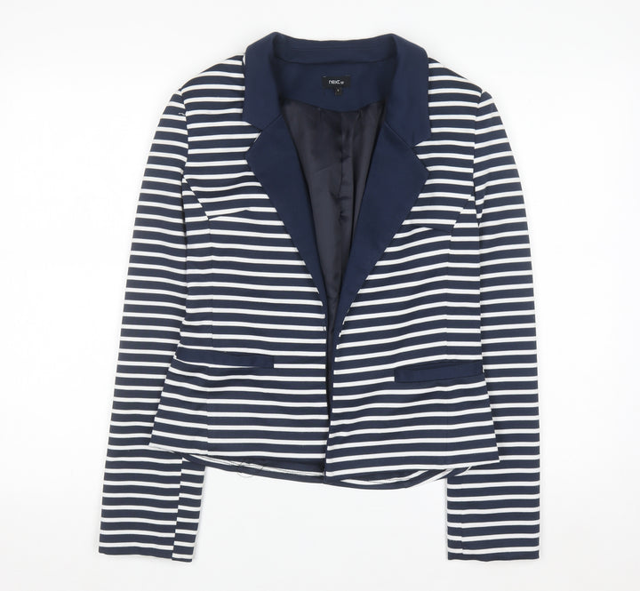Next Women Navy Striped Blazer Size 8 Classic Lined Jacket