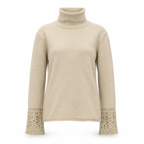 Karen Millen Women's Beige Wool Roll Neck Crochet Cuff Jumper Size 8