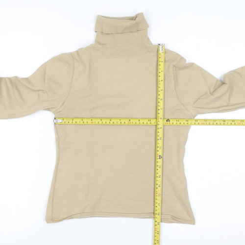 Karen Millen Women's Beige Wool Roll Neck Crochet Cuff Jumper Size 8