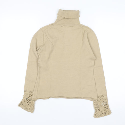 Karen Millen Women's Beige Wool Roll Neck Crochet Cuff Jumper Size 8
