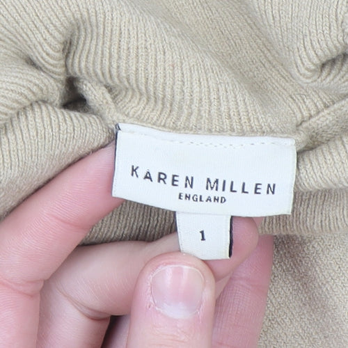 Karen Millen Women's Beige Wool Roll Neck Crochet Cuff Jumper Size 8