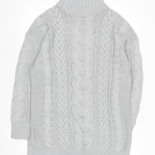 Miss Selfridge Women Grey Cable Knit Roll Neck Jumper M