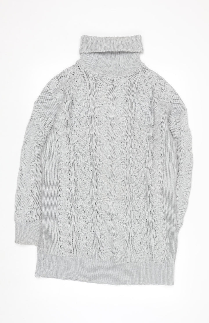 Miss Selfridge Women Grey Cable Knit Roll Neck Jumper M