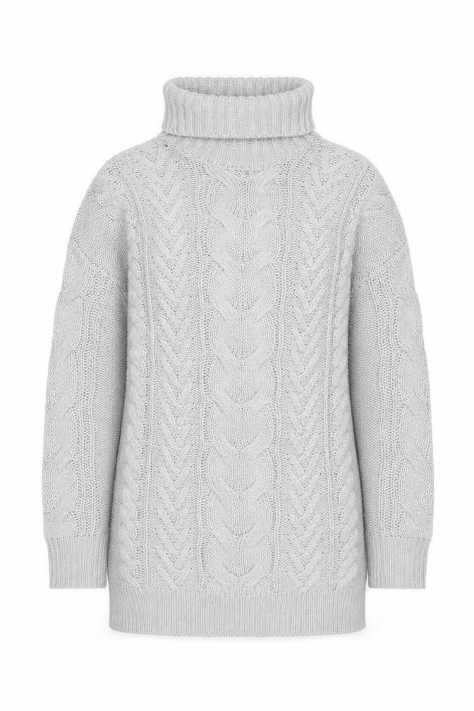 Miss Selfridge Women Grey Cable Knit Roll Neck Jumper M