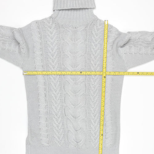 Miss Selfridge Women Grey Cable Knit Roll Neck Jumper M