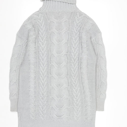 Miss Selfridge Women Grey Cable Knit Roll Neck Jumper M
