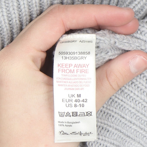 Miss Selfridge Women Grey Cable Knit Roll Neck Jumper M