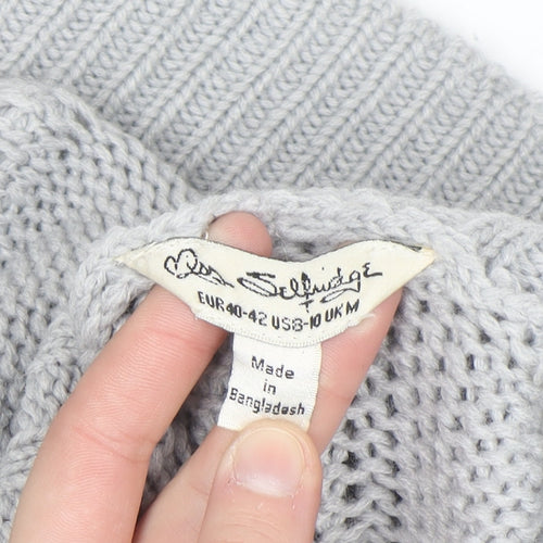 Miss Selfridge Women Grey Cable Knit Roll Neck Jumper M