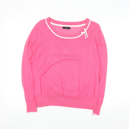 M&Co Women’s Pink Long Sleeve Scoop Neck Bow Knit Jumper Size 18