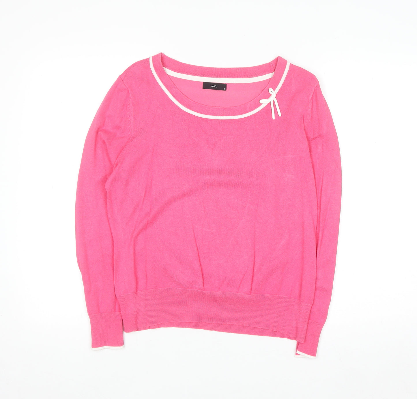 M&Co Women’s Pink Long Sleeve Scoop Neck Bow Knit Jumper Size 18