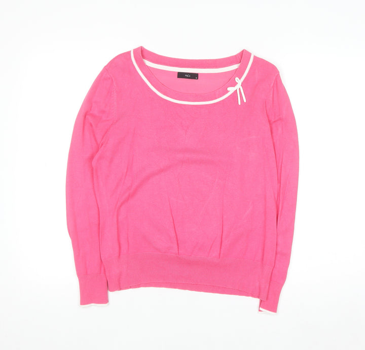 M&Co Women’s Pink Long Sleeve Scoop Neck Bow Knit Jumper Size 18