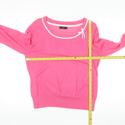 M&Co Women’s Pink Long Sleeve Scoop Neck Bow Knit Jumper Size 18