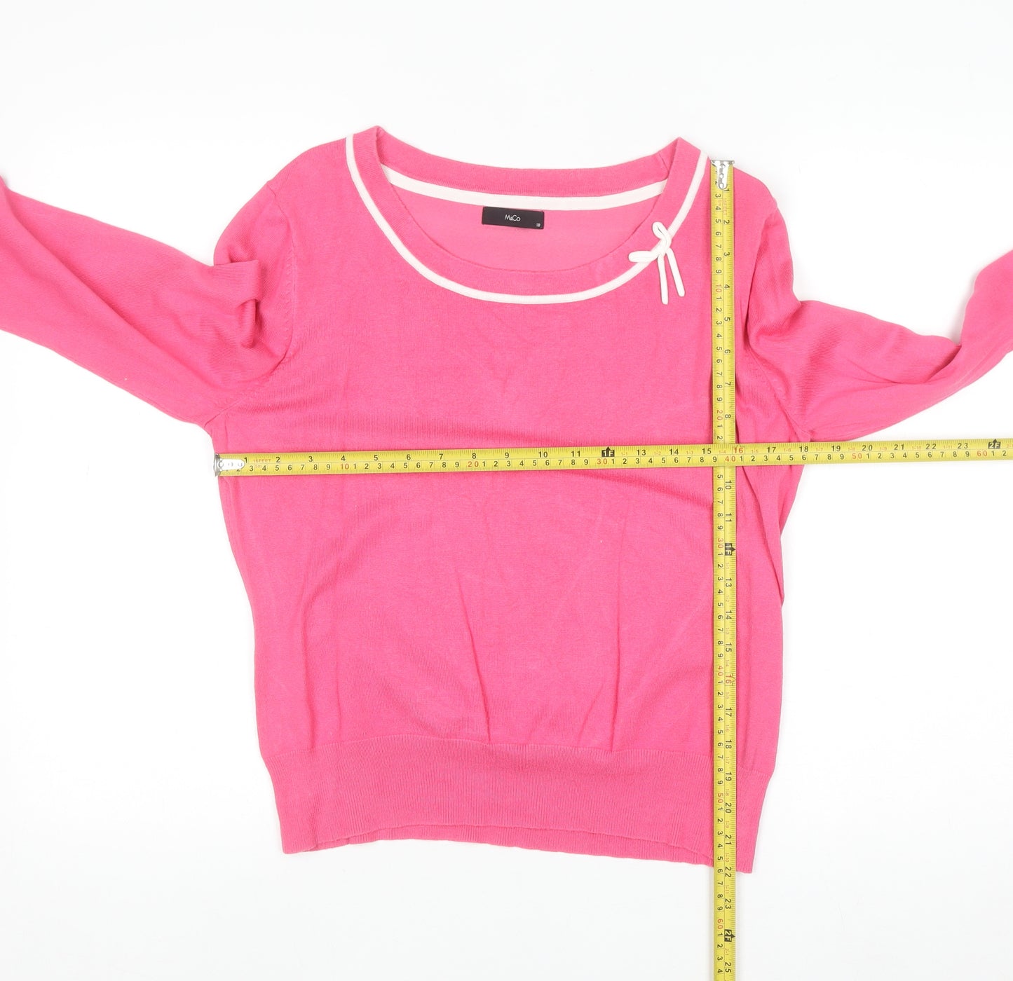M&Co Women’s Pink Long Sleeve Scoop Neck Bow Knit Jumper Size 18