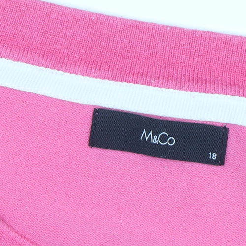 M&Co Women’s Pink Long Sleeve Scoop Neck Bow Knit Jumper Size 18