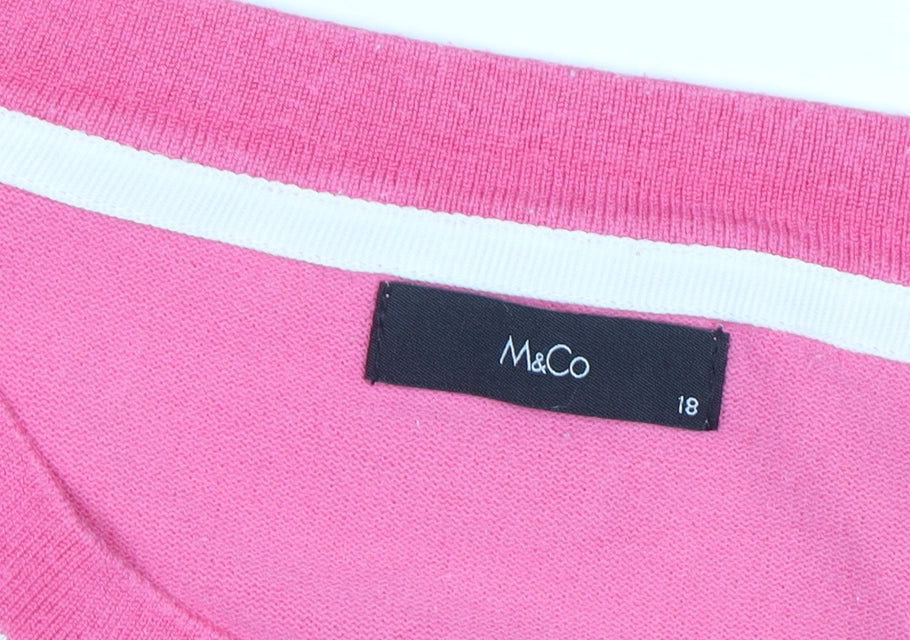 M&Co Women’s Pink Long Sleeve Scoop Neck Bow Knit Jumper Size 18